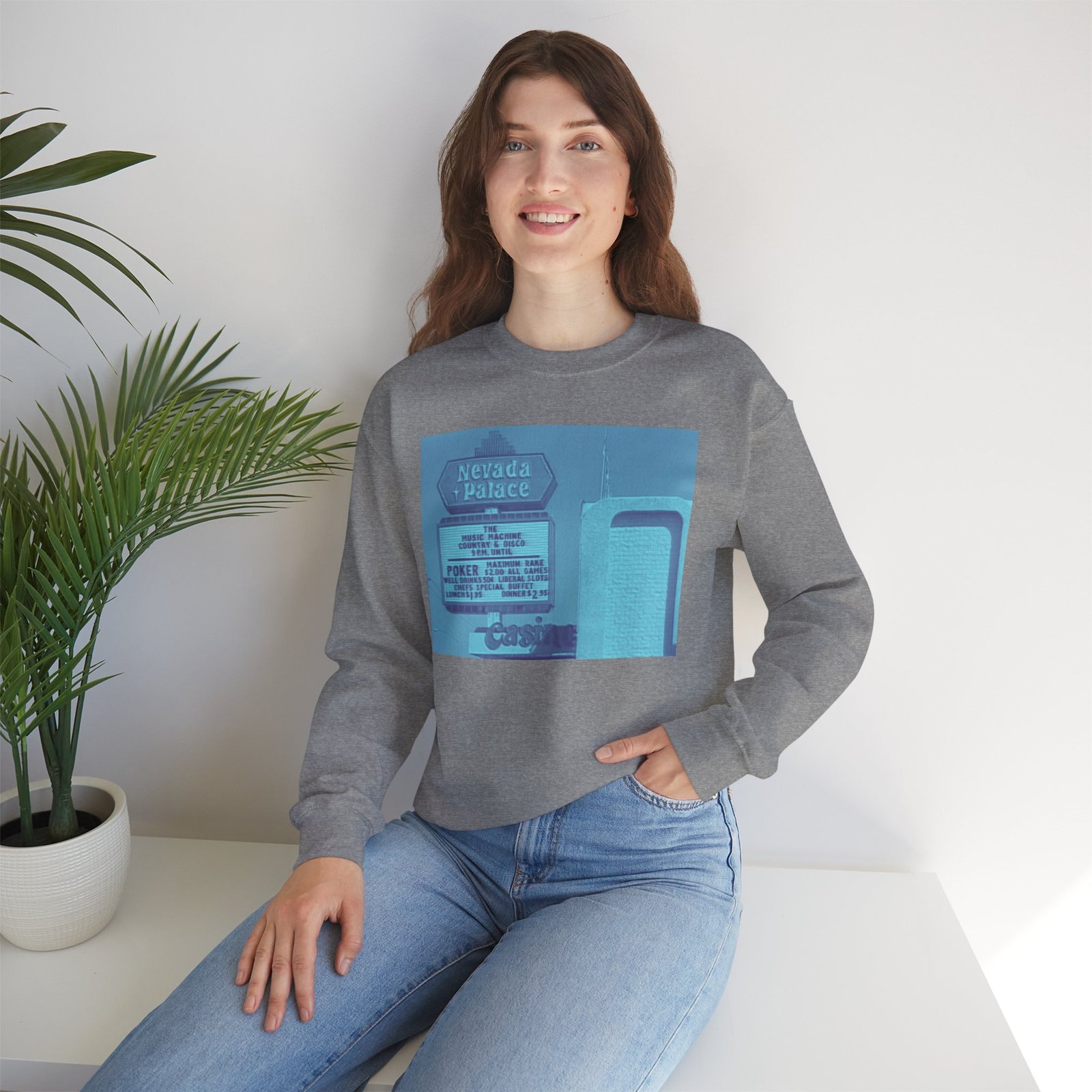 Retro Nevada Palace Sweatshirt - Unisex Cozy Crewneck, Vintage Travel Gift, Casual Everyday Wear, Perfect for Road Trips, Nostalgic Fashion - Image 4