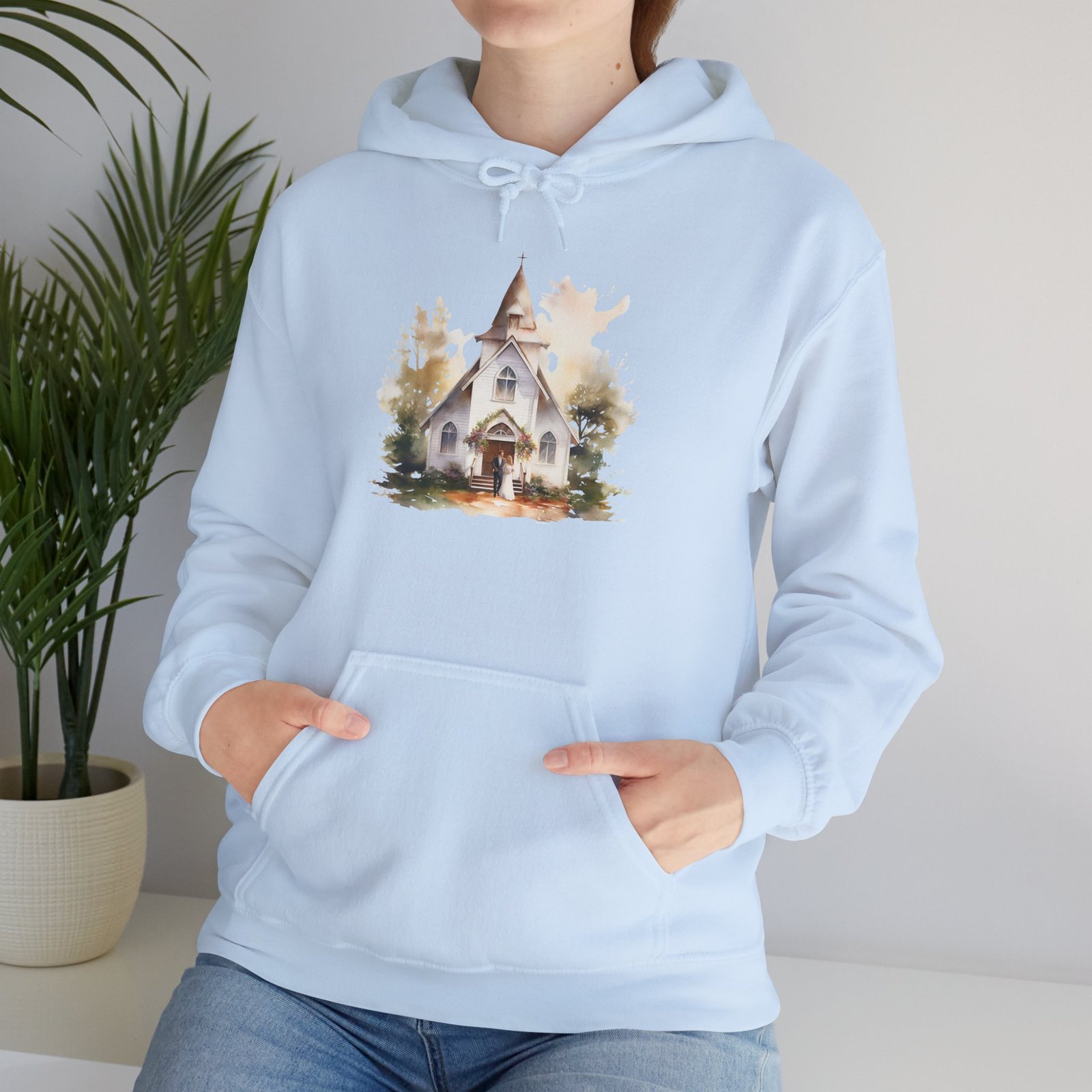LV Cozy Wedding Chapel Illustration Hoodie - Perfect for Fall, Gift for Nature Lovers, Unisex Sweatshirt for Relaxing Days, Autumn Fashion - Image 5