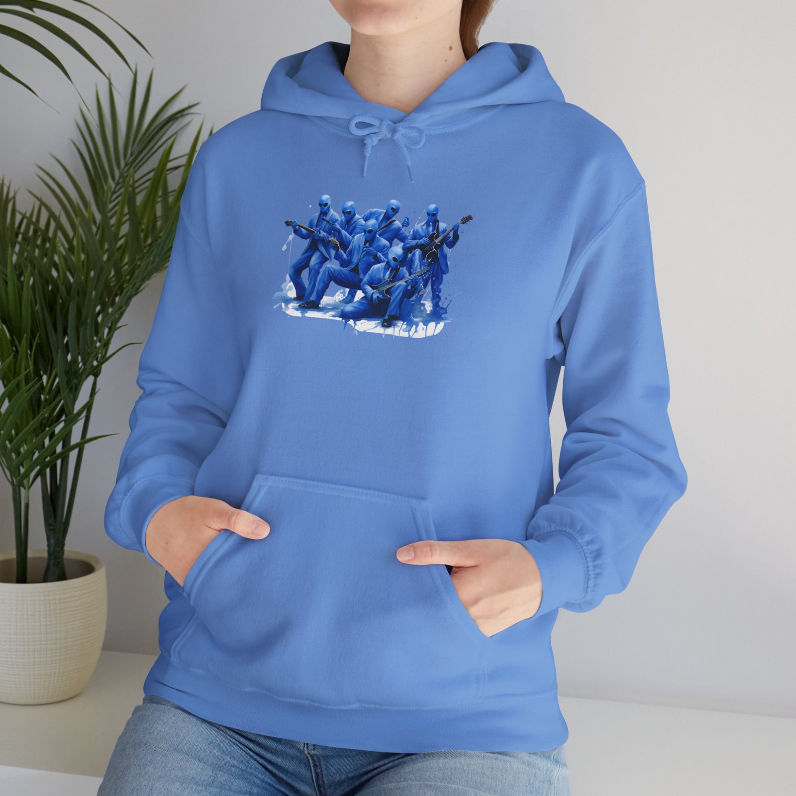 LV Blue Man Group Playful Action Hooded Sweatshirt - Casual Hoodie, Unisex Pullover, Gift for Gamers, Everyday Comfort, Cool Casual Wear - Image 5